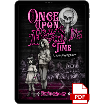 Tablet displaying a book cover with text 'Once Upon A%$%ing Time' and a PDF icon.