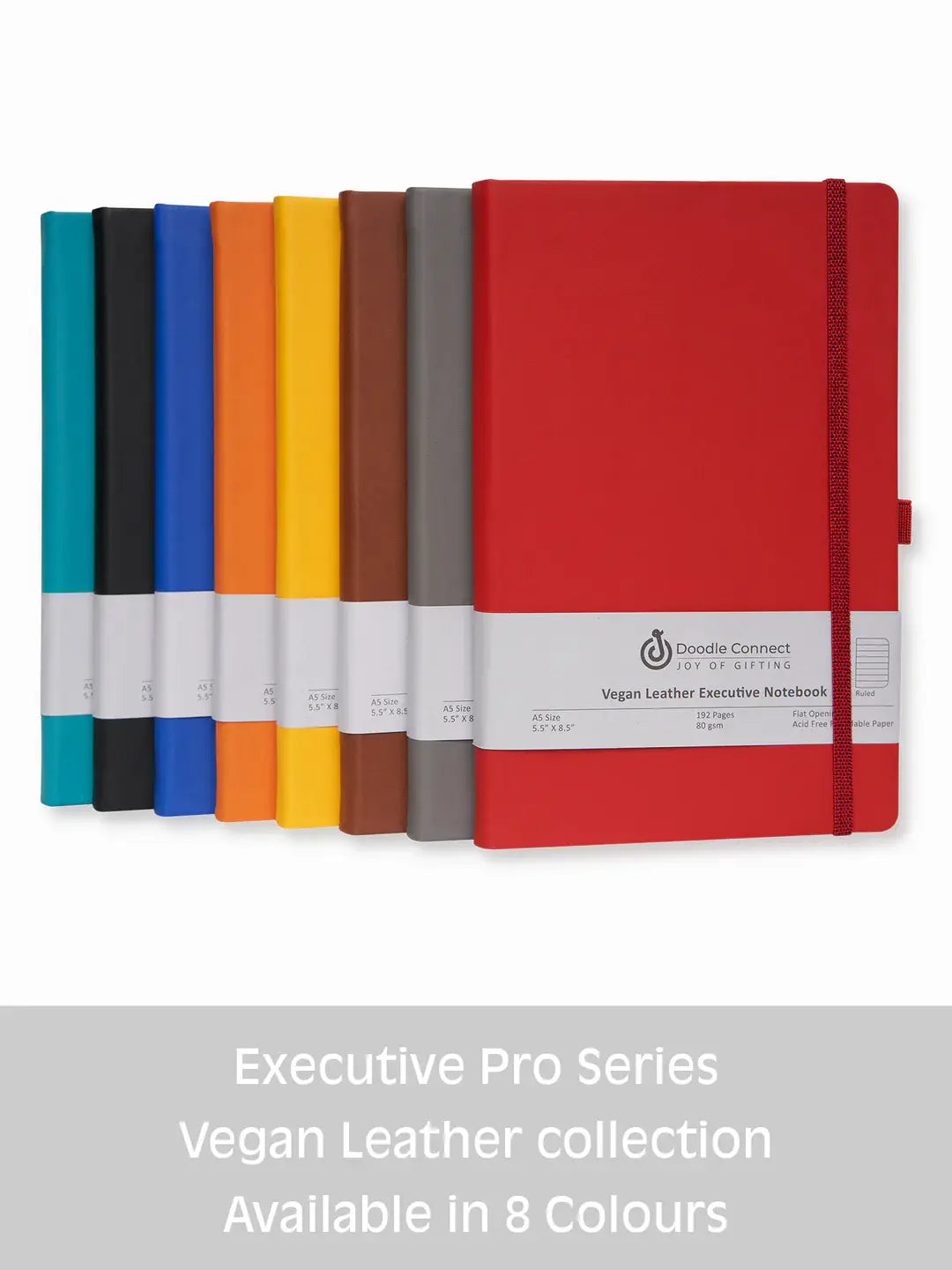 8.50 x 5.50in - A5 Notebooks - Vegan Leather - LINED: Black / Lined